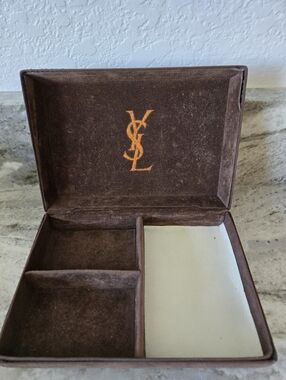 Vintage Yves Saint Laurent YSL Brown Suede Jewelry Organizer with Orange Logo